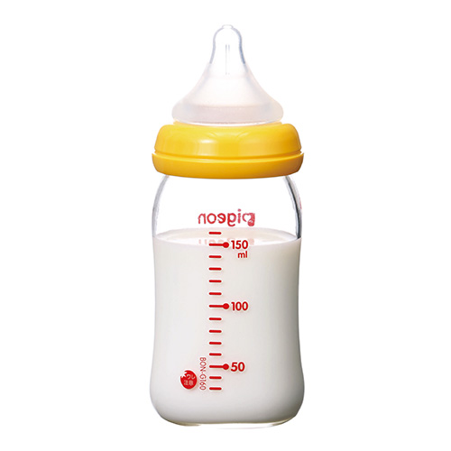 母乳実感　哺乳びん（耐熱ガラス製）※2022年2月以前商品　オレンジイエロー160ml