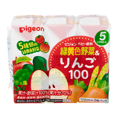 紙パック飲料 緑黄色野菜 りんご100 125ml 3コパック 商品情報 ピジョン株式会社